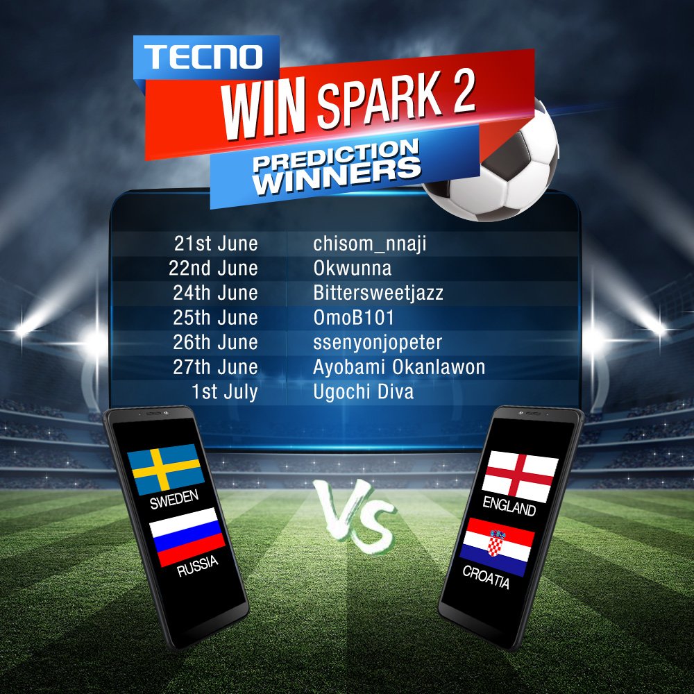 TECNOMobileNG's tweet photo. The weekend is here! Watch the actions, predict the outcome, win TECNO Spark 2! Across all our platforms, first to predict correctly the scores of the games going down tomorrow wins.
Prediction starts now and ends 12pm tomorrow. #SparkTheGame #WinSpark2 #TECNOMobile https://t.co/Wd17IdXae8