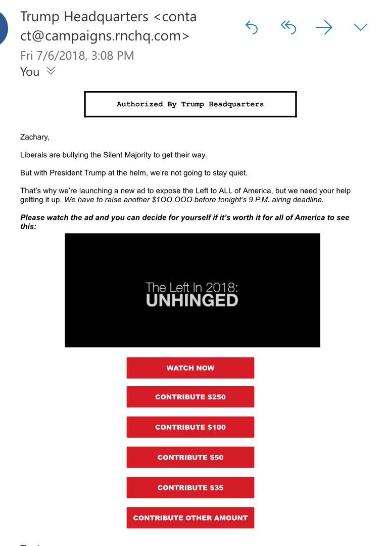 Trump is fundraising w/ a 'Liberals are unhinged' video.  https://secure.gop.com/the-left-is-unhinged