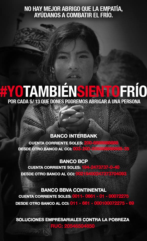 americatv_peru's tweet photo. Nuestros hermanos de Apurímac, Cusco y Puno están sufriendo por las heladas y a nosotros nos toca ser solidarios. 
Colabora a través de la campaña #YoTambiénSientoFrío y con solo 13 soles ya estarás donando una manta polar. 
¡Tenemos todo el mes de Julio para colaborar! https://t.co/qhPSCQ9jVB