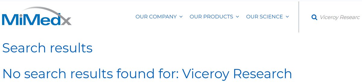 AIMhonesty's tweet photo. The best is yet to come @MiMedx are deleting history, no apology but deleting https://t.co/PkVvcgd6Lg "No search results found for: Viceroy Research" @SEC_Enforcement #bigliability $MDXG https://t.co/nwRDBwmo25