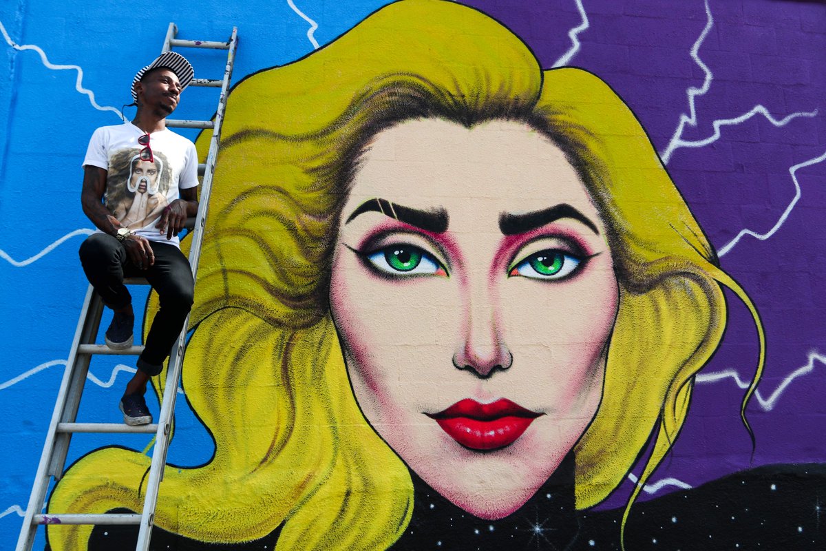 8CountTampa's tweet photo. Cam Parker gets our applause for the next #yellowbrickrow mural stop with his Lady Gaga art. Located by Robertson Billiard's, you may recognize this one for getting mass coverage resulting in a personal thank you from Gaga herself. #tampamurals  #tampaheights https://t.co/UtDAawVEPK