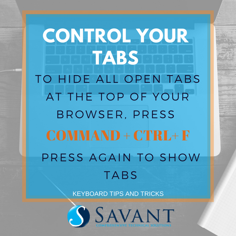 Ever moved your browser window from one monitor to another and 'lost all your tabs?' They're not lost, just hidden. Press COMMAND+CRTL+F to find them. For more helpful technology advice, contact Savant! bit.ly/2KbTbHH #Tech #IT #KeyboardTricks #SavantCTS