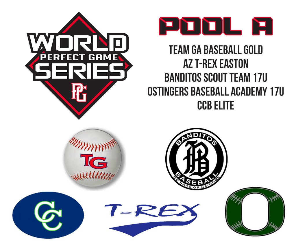Pool A
<a href="/teamgabaseball/">Team GA (TGBA)/CANES Seast Atlanta</a> 
<a href="/BanditoBaseball/">Banditos Baseball</a> 
<a href="/TrexBBC/">AZ T-Rex</a> 
<a href="/OstingerAcademy/">Ostingers Baseball</a> 
<a href="/CalClubBaseball/">Calif. Club Baseball</a> 
#PGTourney #PGWS