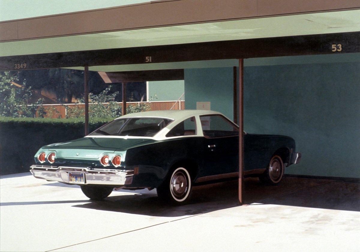 twistopherrobin's tweet photo. #Art #RobertBechtle, American, born 1932. '73 Malibu, 1974. Oil on canvas https://t.co/KkLWAOlXfA