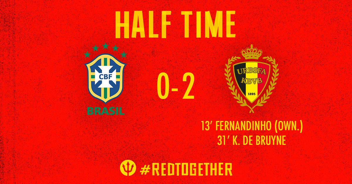 BelRedDevils's tweet photo. Half-time | 🇧🇷🆚🇧🇪 0-2 !!

#REDTOGETHER 
#WorldCup    
#BRABEL https://t.co/09RzElXoIx