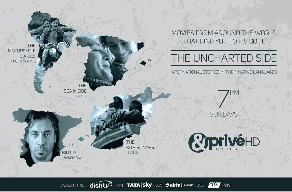 sehgalashish1's tweet image. .@AndPrive presents its newest property, #TheUnchartedSide – international stories in their native languages. Starting 8th July, The Uncharted Side will air- #KiteRunner (8th) , #Biutiful (15th), #TheMotorcycleDiaries (22nd) &amp;amp; #TheSeaInside (29th) every Sunday,starting tom at 7PM