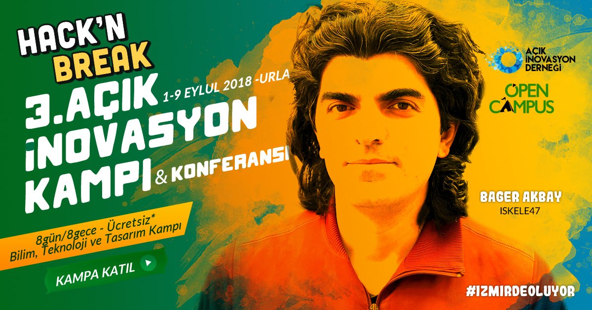 Türkiye'nin en yaratıcı insanları yine İzmir/Urla' da buluşuyor. <a href="/bagerakbay/">Bager Akbay</a> Teknoloji, Tasarım ve Eğitim konuları ve üzerinde çalıştığı yeni projeleriyle aramızda olacak.  hacknbreak.com  👩‍🎓🌞🏊‍♀️🤙