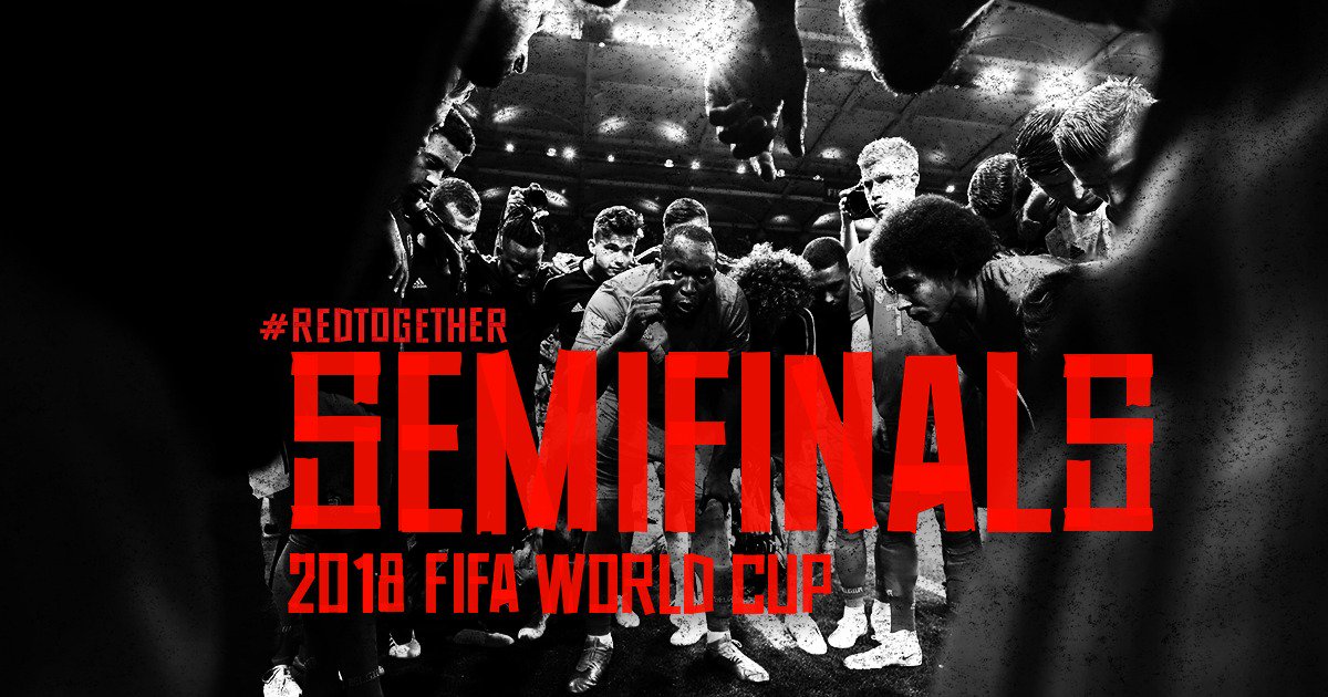 🌍 SEMIFINALS HERE WE COME !!!!! 😍🎉

We are #REDTOGETHER!!  
We ❤️ #BELGIUM !! 😘

Thx @Fanclub1895 !! 💪

#REDTOGETHER 
#WorldCup 
#BRABEL