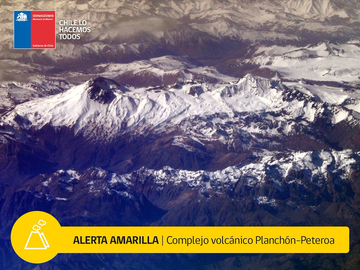 sernageomincl's tweet photo. Reporte de Actividad Volcánica (RAV) indica que Volcán #PlanchónPeteroa cambia a alerta técnica #Amarilla por aumento de energía sísmica acompañado de episodios de desgasificación de mayor vigor https://t.co/ZYSO7jUHJs