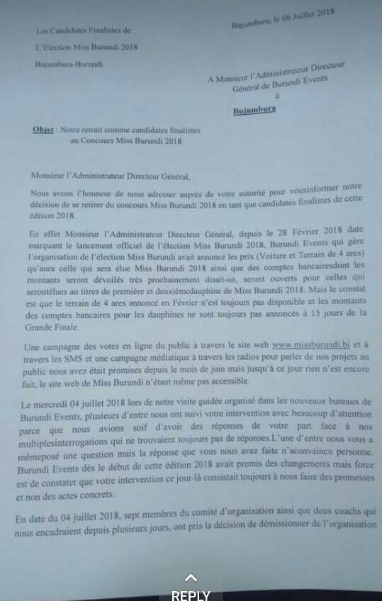 Ikiriho's tweet photo. URGENT 🔴  Démission en bloc des candidates de #MissBurundi2018. La crédibilité et le sérieux de l'agence organisant l'unique concours national de beauté du #Burundi pointés du doigt https://t.co/RrBvEBLJRd
