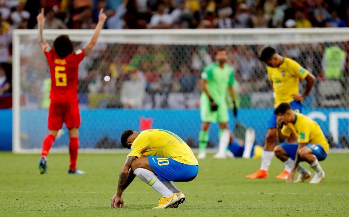 TheSportsMinTSM's tweet photo. Brazil sent packing: Kevin De Bruyne's magic fires up Belgium to knock Selecao out of World Cup.
#thesportminute #tsmindia #5time #brazilvsbelgium #fifafootball2018 #russiawirldcup2018 #renat9augusto #fernadinho #debruyne #jazanarenastadium #socialmedia @FOXSoccer @FIFAWorldCup @ https://t.co/HwywHdc6O2