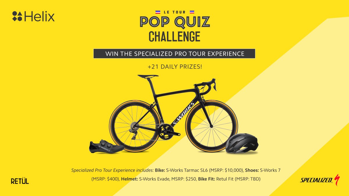 my_helix's tweet photo. Test your cycling knowledge with 21 days of #TourdeFrance trivia. We’ll be giving away amazing DNA kits, gear, and a Grand Prize Package valued at $11,000. Get started with the 2018 Le Tour Pop Quiz Challenge at https://t.co/cQccmnSgaz https://t.co/wK0FscyWBm