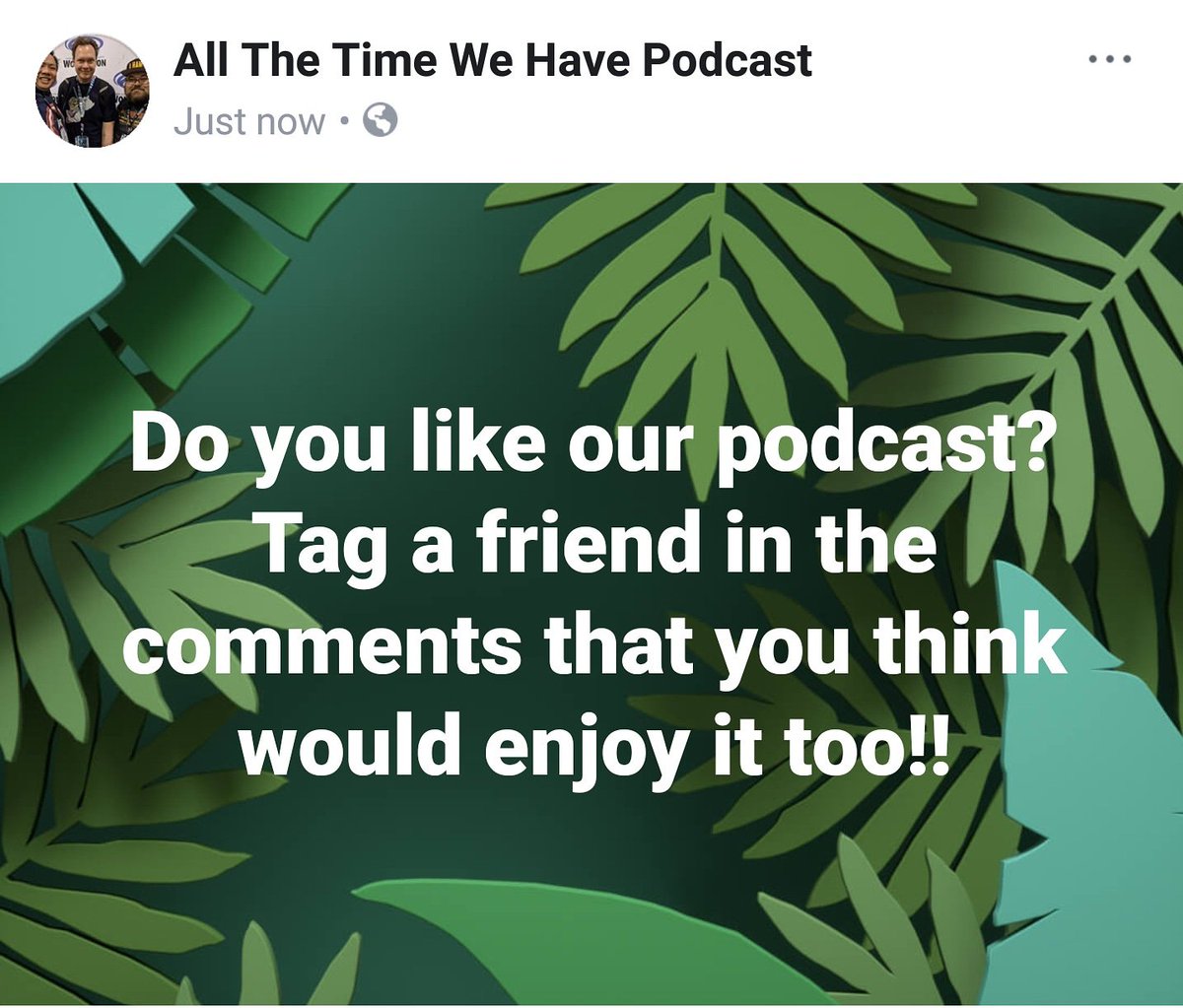Tag someone who you'd think would like to listen to our podcast!

#podernfamily #allthetimepod #tagafriend #tagsomeone