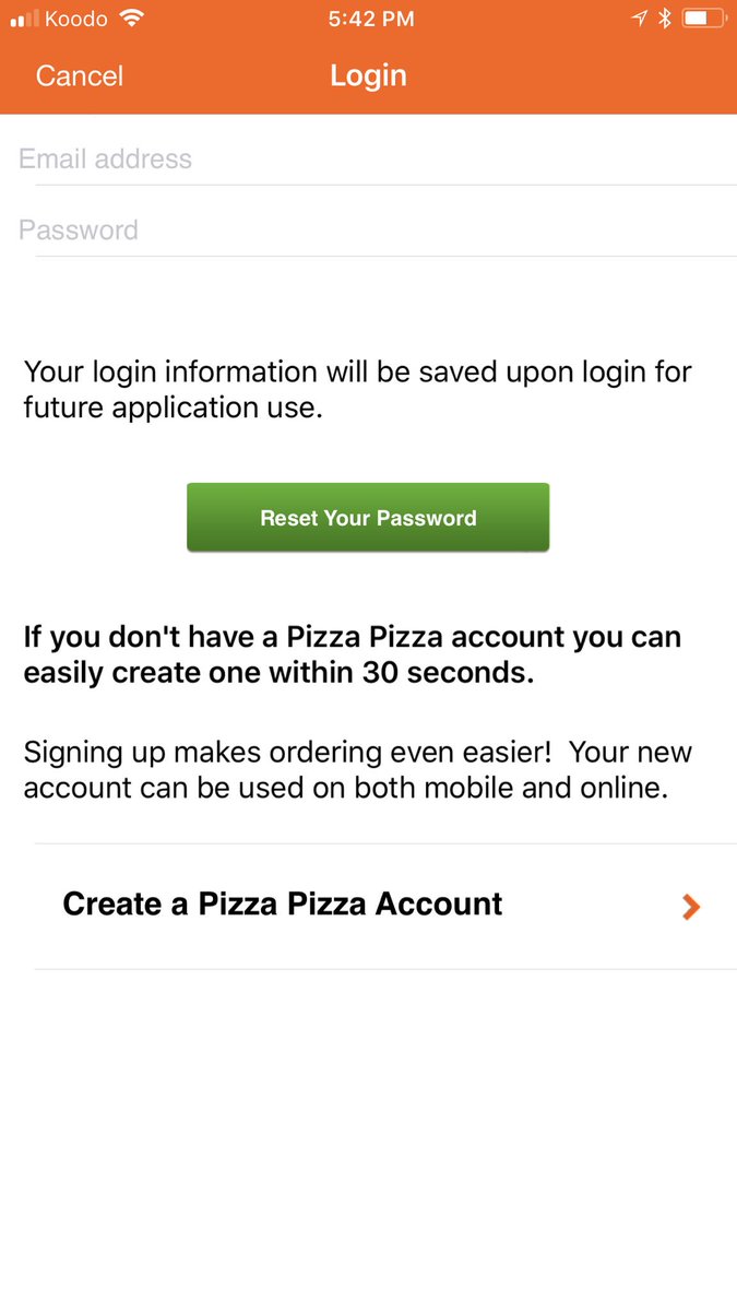 iamtheallspark's tweet photo. @PizzaPizzaLtd where’s the login option on the iPhone app? Menu>Login brings me to the Reset screen. https://t.co/jwuaA1Mxw5