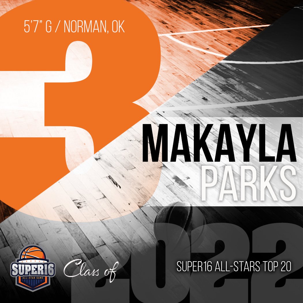Super16Allstars's tweet photo. 2022 Countdown
3. MAKAYLA PARKS 5'7 G NORMAN, OKLAHOMA (LADY THUNDER)- Parks plays with high energy and skill.  Her versatility to play the 1 or the 2 makes her an offensive monster! Efficient and smart player at either position. #Super16Allstars https://t.co/RR1VHAkpeg