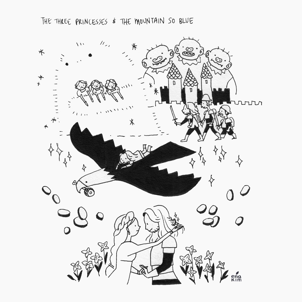 during the @lightgreyartlab Norway Residency, we learned about a Norwegian folktale called "The Three Princesses and The Mountain So Blue" so I drew an illustration of it! 