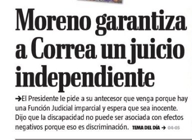 pabelml's tweet photo. El titular de hoy de El Telégrafo es magnífico para resaltar la “independencia de funciones”. 
Aplausos y gracias 👏🏽👏🏽👏🏽
@EcuadorRC @BancadaRC_ @MashiRafael @GabrielaEsPais @virgiliohernand @marcelaguinaga @dorissoliz @jotalloretv @solbuendia @RicardoPatinoEC https://t.co/EUy3eaVEVW