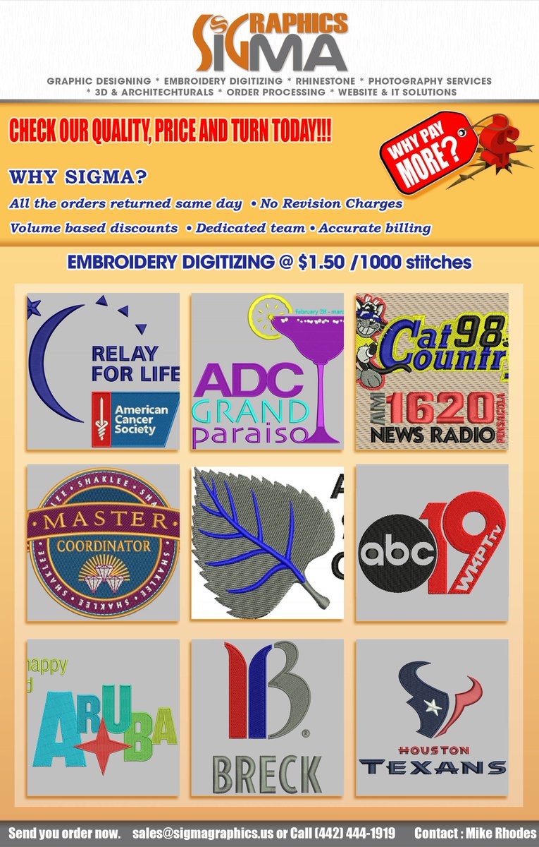 Embroidery Digitizing at unbelievable rate. Try us today and get 50% off on your first order.