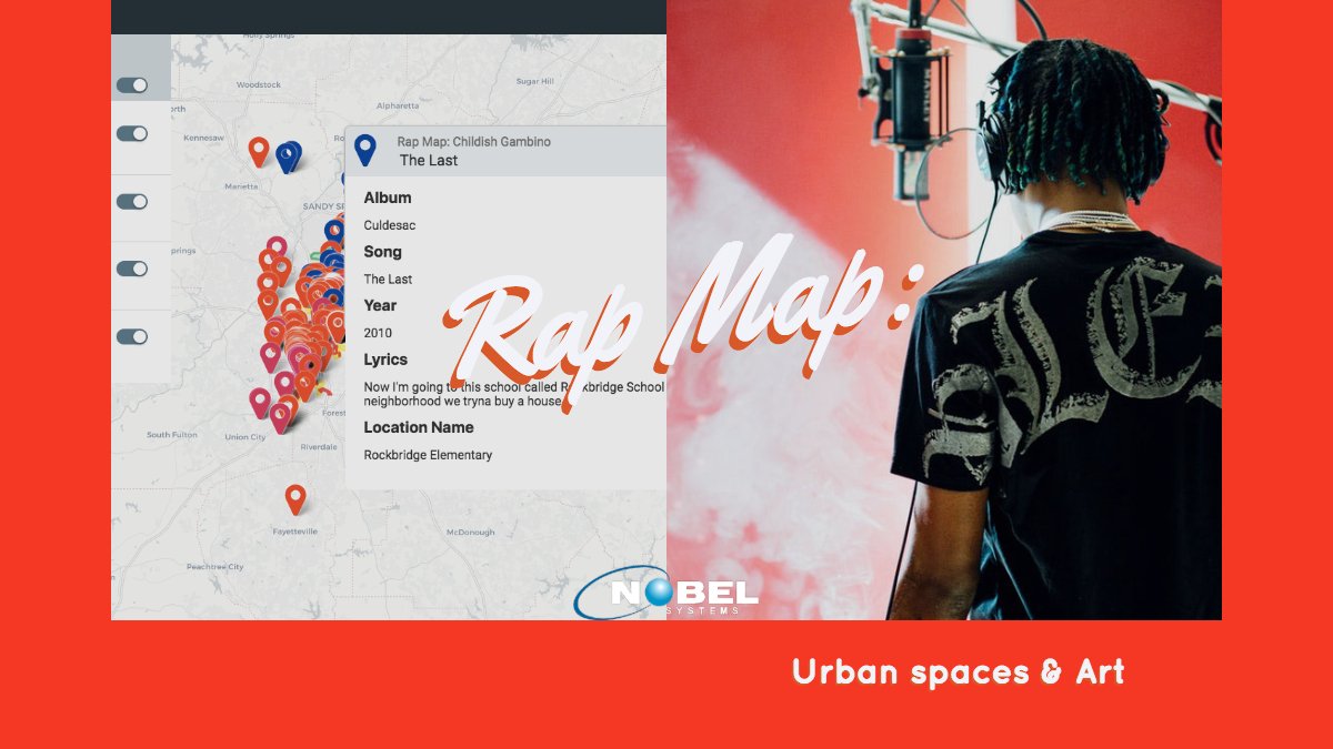 NobelSystems's tweet photo. See how cities & urban spaces impact #hiphop with the #RapMap project from @atlmaps. The #GIS mapping project explores how Metro Atlanta has influenced not just the artists who call the city home but a whole genre of music by spatializing that impact. https://t.co/aNj7kmoXRg https://t.co/IJhpPJjR2m