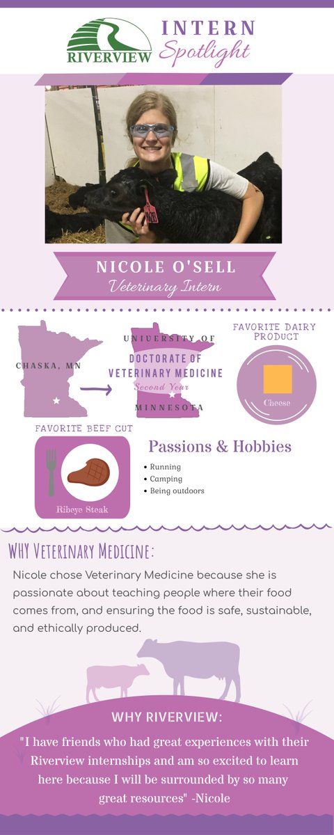 RiverviewLLP's tweet photo. Meet Nicole O'Sell! Nicole is a Veterinary Intern at the Riverview and East Dublin locations and a second year Veterinary Student at the University of Minnesota- Twin Cities. Welcome to Riverview!
#agcareers #intern2018 #cultureofopportunity https://t.co/Z1LauJ2df1