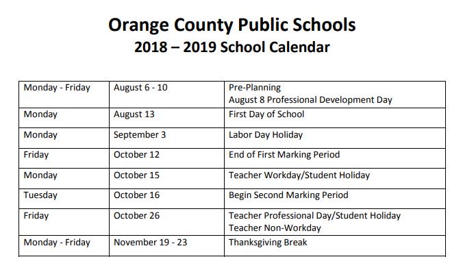 OCPSnews's tweet photo. CALENDAR REMINDER: The 2018-19 school year calendar is available online (along w/ a printable PDF for the fridge). August 13th is the 1st day of school! (Please share so your neighbors and friends get this information, too!) https://t.co/z0BLWsn1dI https://t.co/o24A8Lm4Q8