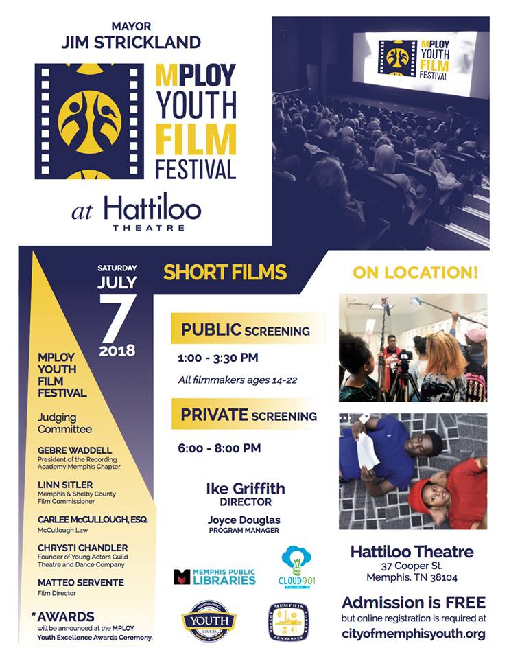 Cloud901TeenLab's tweet photo. Come to @hattiloo Saturday, July 7th from 1:00p-3:30p to view the 12 unique & amazing short films that #MPLOY teens in #CLOUD901 have produced! Admission is FREE!
@CityOfMemphis @MEM_Library
#StartHere #Memphis #LibrariesRock https://t.co/4XECX0J5X5