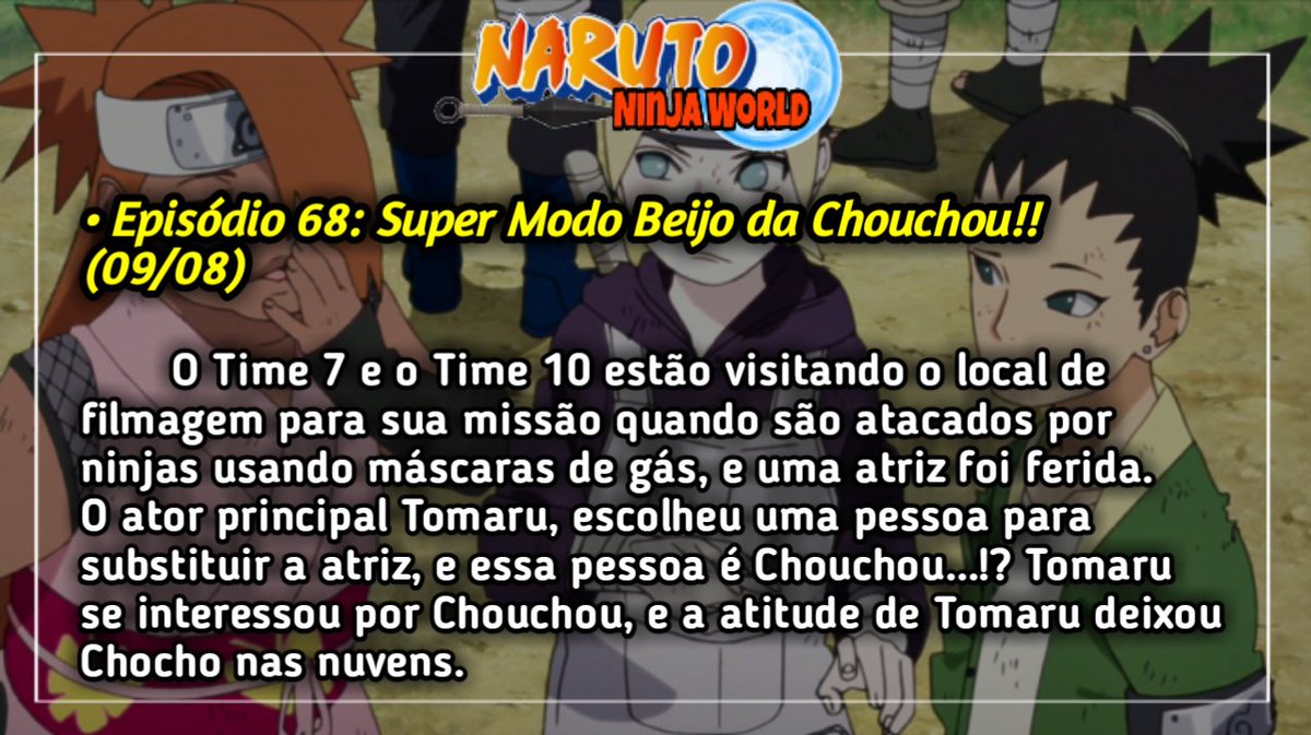 Hanabi_Sensei's tweet photo. 🚨CRONOGRAMA DE BORUTO PARA JULHO E INÍCIO DE AGOSTO 

[ SINOPSE ]
• 12/07 NÃO terá episódio.
(Por conta do especial triplo de Pokémon que pegará o horário de Boruto)

• Mais destaque na Fada do Deboche 😍😍

#Anime #Boruto #Naruto #Kunoichi  #Butterfly #Time10 #Time7 https://t.co/E4NlyKl0Bm