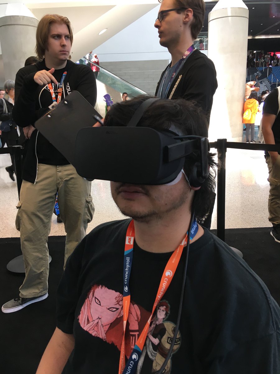 wayens's tweet photo. Very conscientious VR demo prep. ;) #mangainvr is engaging with animated backgrounds and peek-in panels! Now showing at #ax2018 South Hall lobby! https://t.co/l4fSfQnN7P