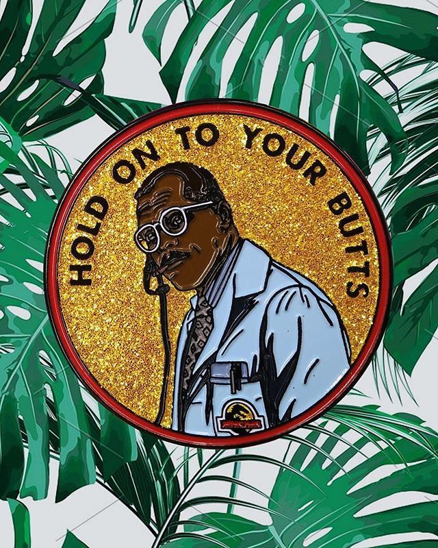Repost <a href="/laserpins/">Laser Pins</a>
・・・
EDIT - Just opened up pre-orders!💥 Hold on to your Butts 💥 I couldn’t wait any longer. I turned my patch design into a 1.75” soft enamel pin with yellow glitter background and it drops next week! #jurassicpark #holdontoyourb… ift.tt/2MS95Yu