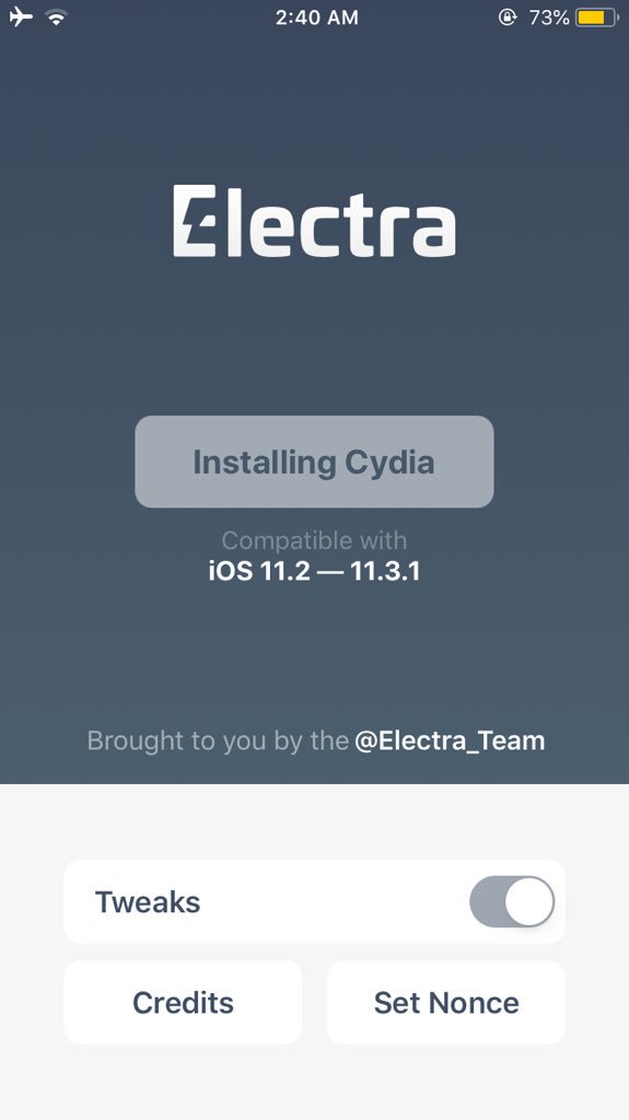 iPhonePS's tweet photo. تم تثبيت جلبريك Electra 11.3.1, بعد ثلاث محاولات. https://t.co/IAxpc7QHMj