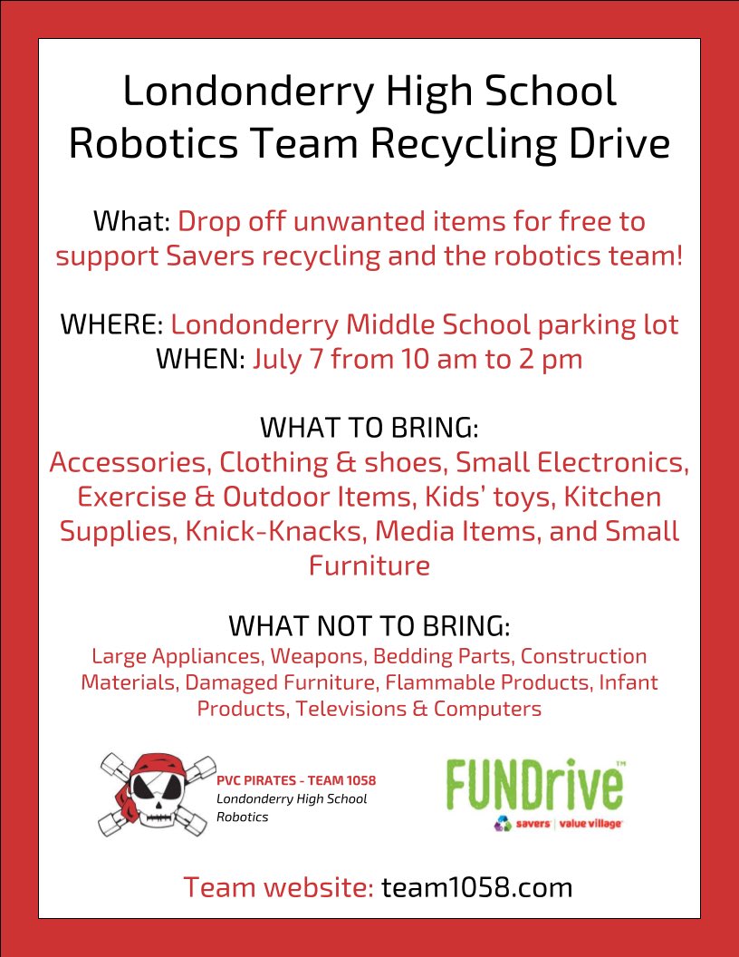 PVC Pirates on Twitter "TOMORROW! 102 is our Savers Recycling Drive