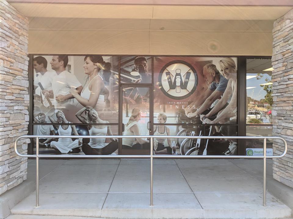 Happy with the way the Perforated Vinyl Graphics for Ironworks Fitness. Great way to use your windows to market your business and diffuse the light. Here are examples of using vinyl graphics. We Help You Be Seen! How can we help you? #windowsign #perforatedvinyl #windowvinyl