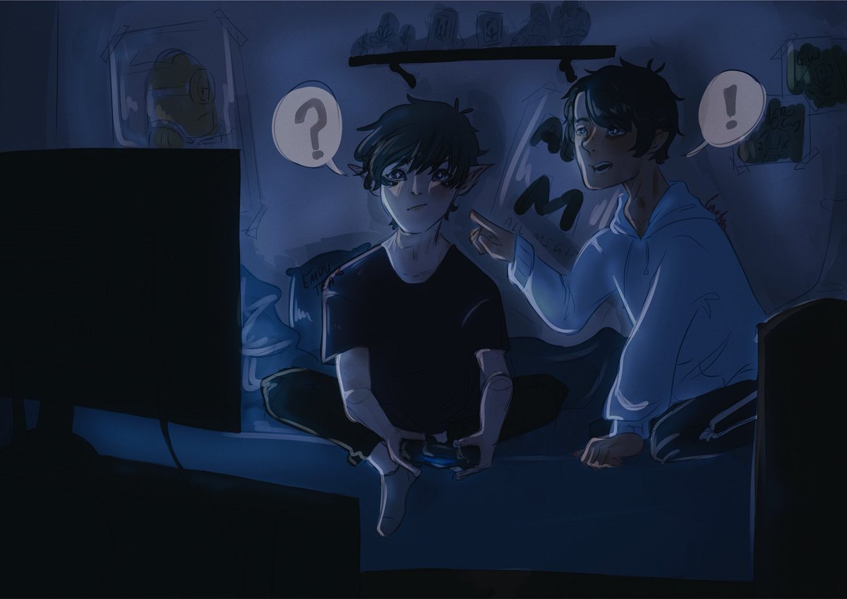Mik0toe's tweet image. “I don’t get it, what am I supposed to do?”

// It’s 2am; I should fucking sleep, dumping this very self-indulgent drawing here because @aNEEThero mentioned Mikoto and Jun playing video games, or rather Jun teaching Mikoto how to play video games.
Anyway gn~