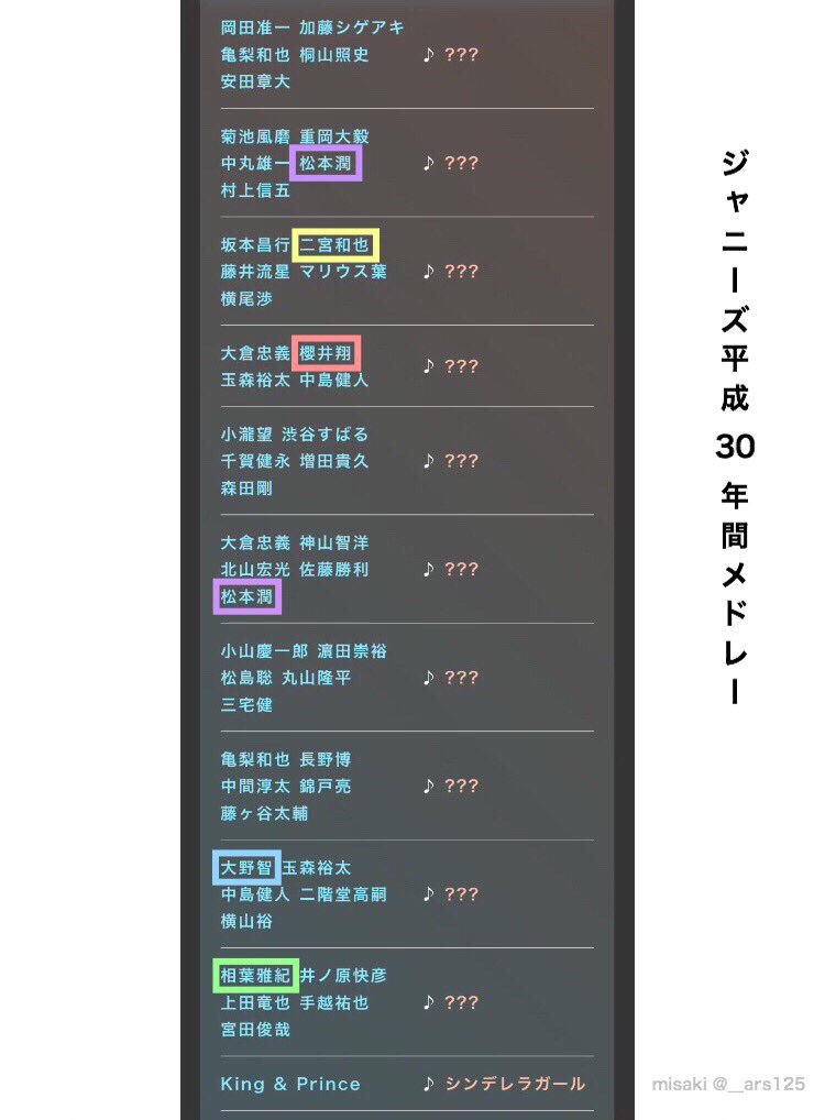 Misaki The Music Day ジャニーズ平成30年間メドレー メンバー表 嵐 櫻井翔 Themusicday Musicday ジャニーズ ジャニーズ平成30年間メドレー ジャニーズシャッフルメドレー T Co Isi0amywqa Twitter