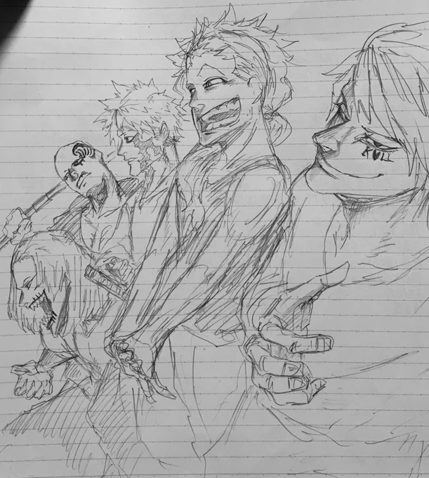 昨晩のレポートの合間の落書き
犯罪集団的な 
これから暴れるぞ的な

『恋というには』の続編あとちょっとでできるのでしばしお待ちを
描く時間がなかなか
#落書き 