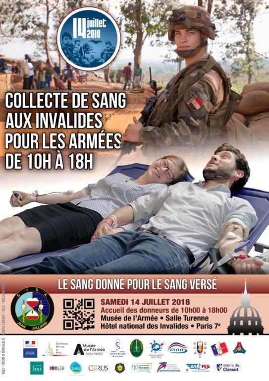 santearmees's tweet photo. #14Juillet #DonDeSang 💉 au profit des #armées. Le Centre de Transfusion des  #Armées (CTSA), vous donne RDV de 10h à 18h à l'Hôtel national des Invalides le  #14juillet.
Nous comptons sur vous ! 
Toutes les informations sur https://t.co/wupkLL0W2X https://t.co/RyirTHYeQR