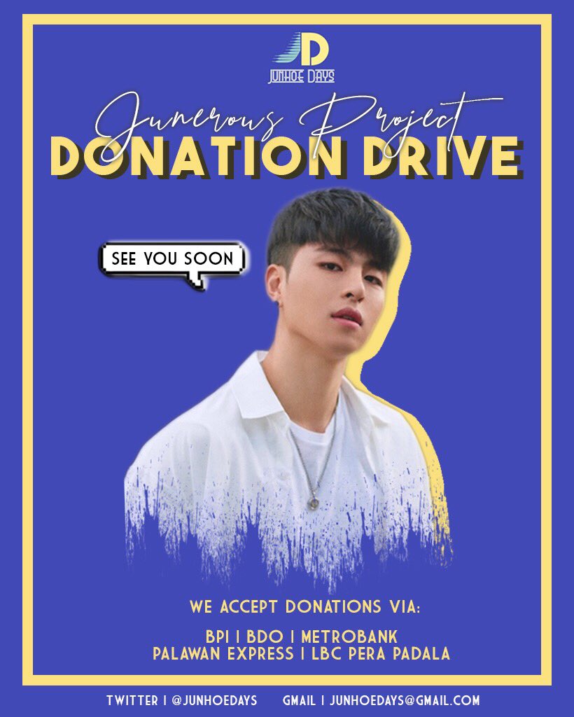 junhoedays's tweet photo. 💙 JUNE-ROUS: A Donation Drive 💙

All monetary donation will solely go to Fan Support Project for Koo Junhoe and iKON this upcoming Continue tour in Manila.

Token of appreciation will be given to our donors. 

To donate, please fill up this form: https://t.co/tOFfe19BwZ https://t.co/wG0Fy64Xx4