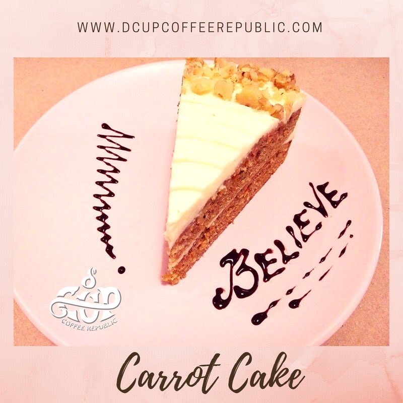DCupPH's tweet photo. Enjoy the weekend with a dose of sweet and creamy goodness of Carrot Cake at D' Cup Coffee Republic. Visit us today! We are open until 12MN to serve you!

#BeInspiredBeTransformed
#LearningisFunSaturday https://t.co/SnWDEZN0Ae