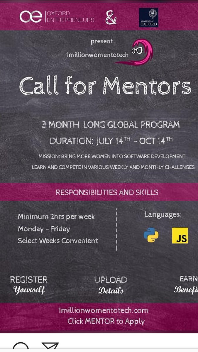 ishpishpaul's tweet photo. Call for mentors. Apply to be a mentor and help your fellow mates to learn something more!! @1mwtt #womenintech #1millionwomentotech #Coders #indiancoders #GirlsWhoCode
#JavaScriptDevelopers
#Python https://t.co/aJ9hF9zKCH