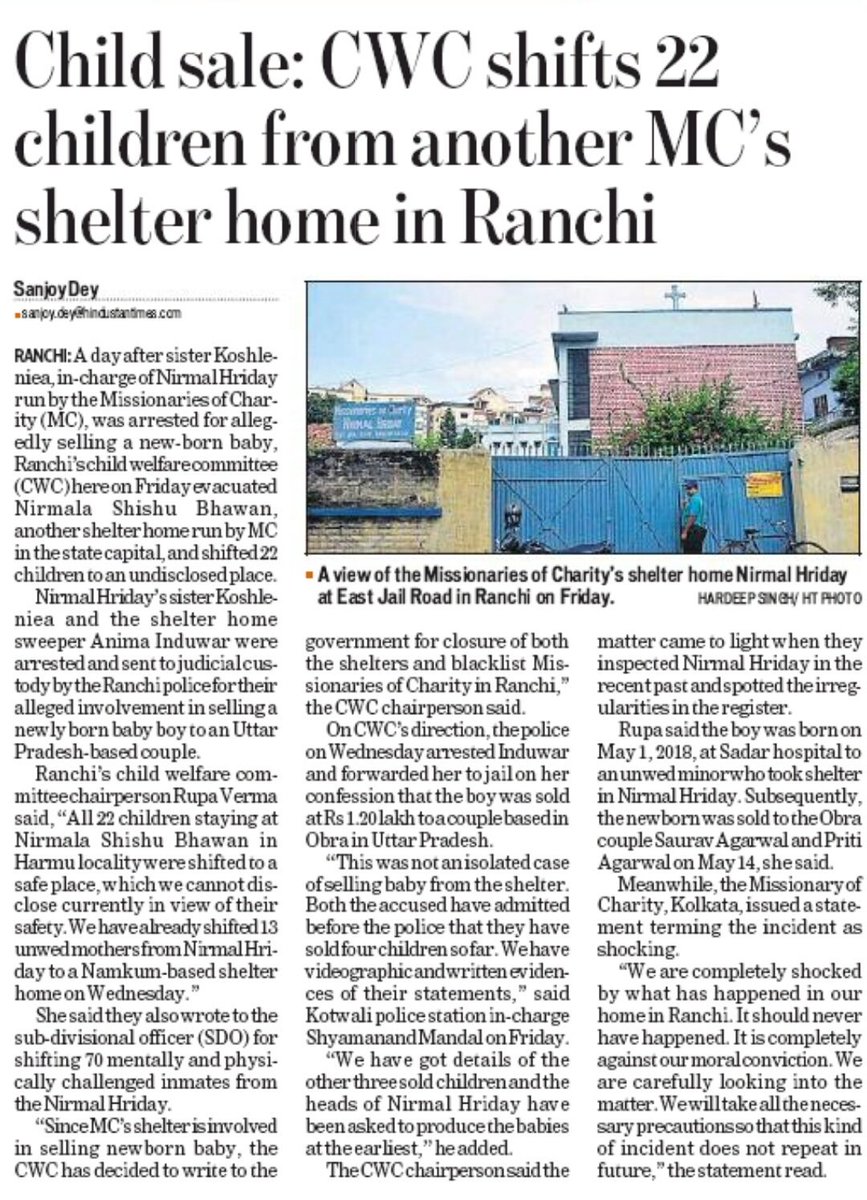 CWC shifts 22 children more from another  #MissionariesOfCharity home, now sealed. All of its, women, children, destitute homes, functioning across India must be now probed & acted against.  @Manekagandhibjp  @rajnathsingh  @RajivMessage  @fgautier26  @Swamy39 http://news11.live/missionaries-charity-seal-cwc-took-22-children/