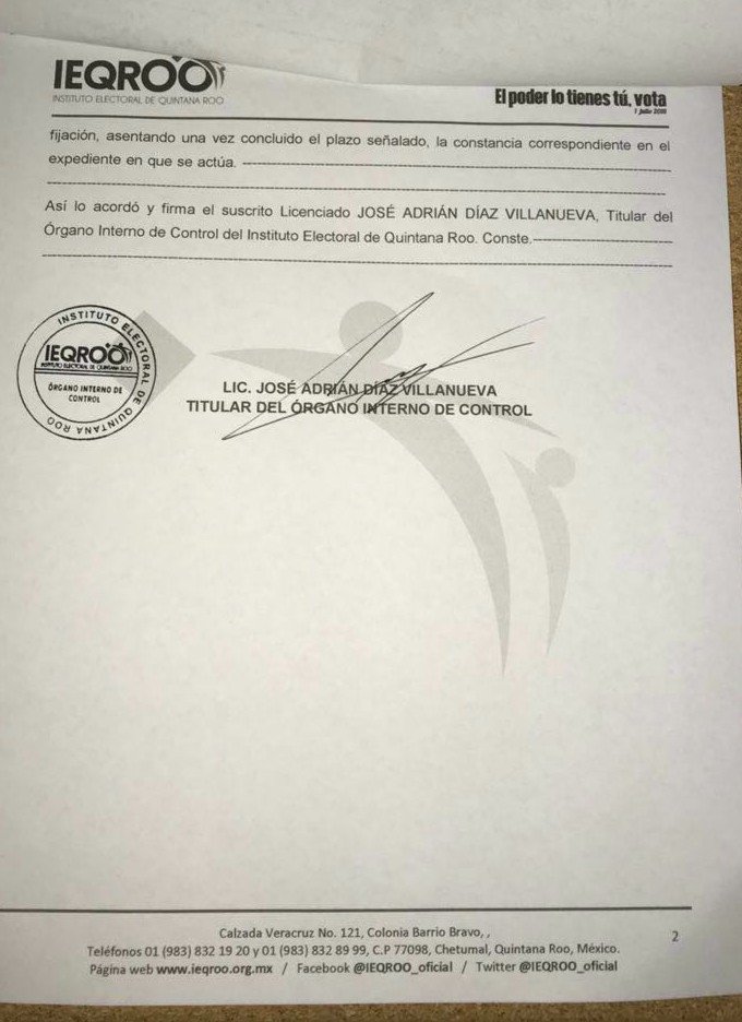 Notifican inicio de proceso sancionador a Mayra San Román Carrillo Medina, Presidenta del Consejo Municipal Electoral de #Solidaridad <a href="/IEQROO_oficial/">IEQROO</a> por las notorias irregularidad en su actuar durante la #Elecciones2018 @FEPADE_Mex