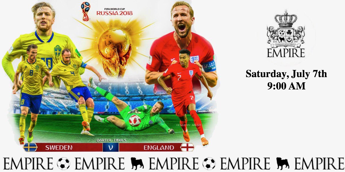 Tomorrow at 9:00 AM
🇸🇪 vs 🏴󠁧󠁢󠁥󠁮󠁧󠁿 <a href="/EmpireBarTulsa/">EmpireBar</a> #Tulsa #WorldCup