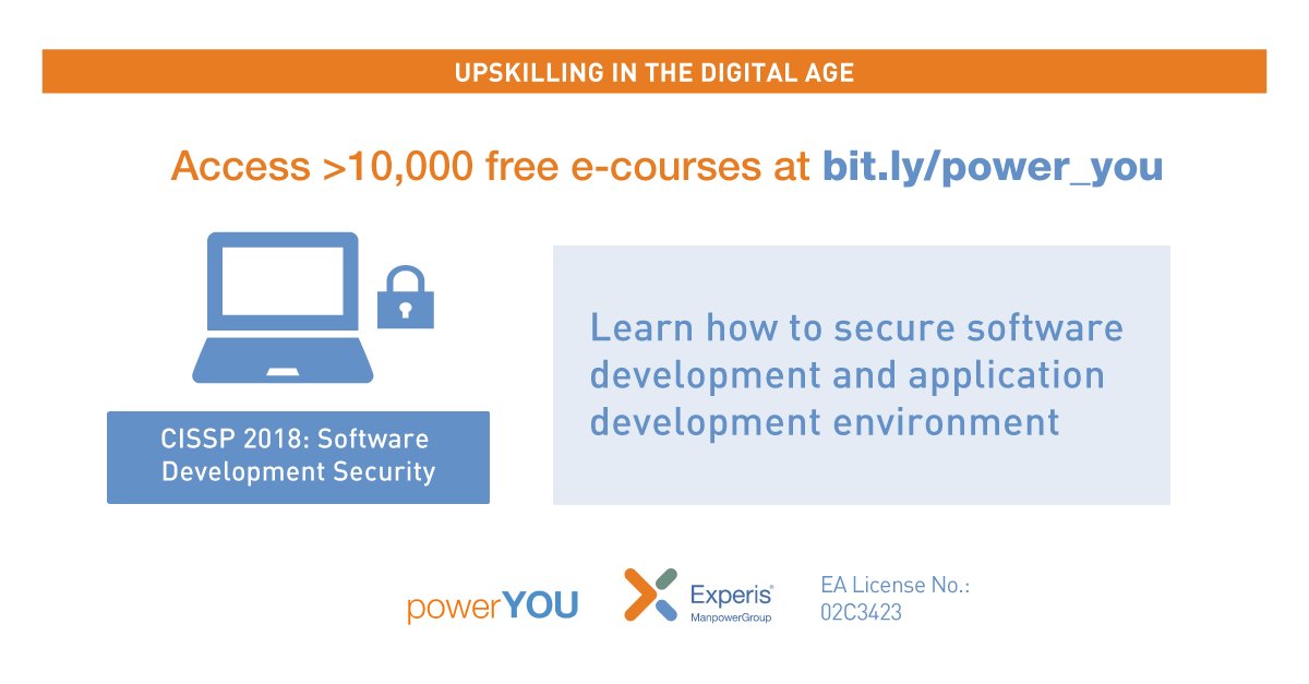 ExperisSG's tweet photo. Learn how to integrate security in the Software Development Life Cycle (SDLC) and apply secure coding techniques at https://t.co/2n9CUuUytc #powerYOU #upskilling #FreeOnlineCourses https://t.co/230RFxL0nm