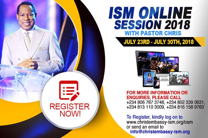 LoveWorldEvents's tweet photo. INVEST IN YOURSELF TODAY, IMPACT YOUR WORLD FOR JESUS!
DON'T MISS THE 2018 ISM ONLINE SESSION!
Monday, 23rd July – Monday, 30th July 2018
REGISTER TODAY at https://t.co/6EwQFSk6uv
#ISM #ISMonlinesession #InternationalSchoolOfMinistry #LoveWorldEvents #PastorChrisOyakhilome https://t.co/bDIYa0gux7