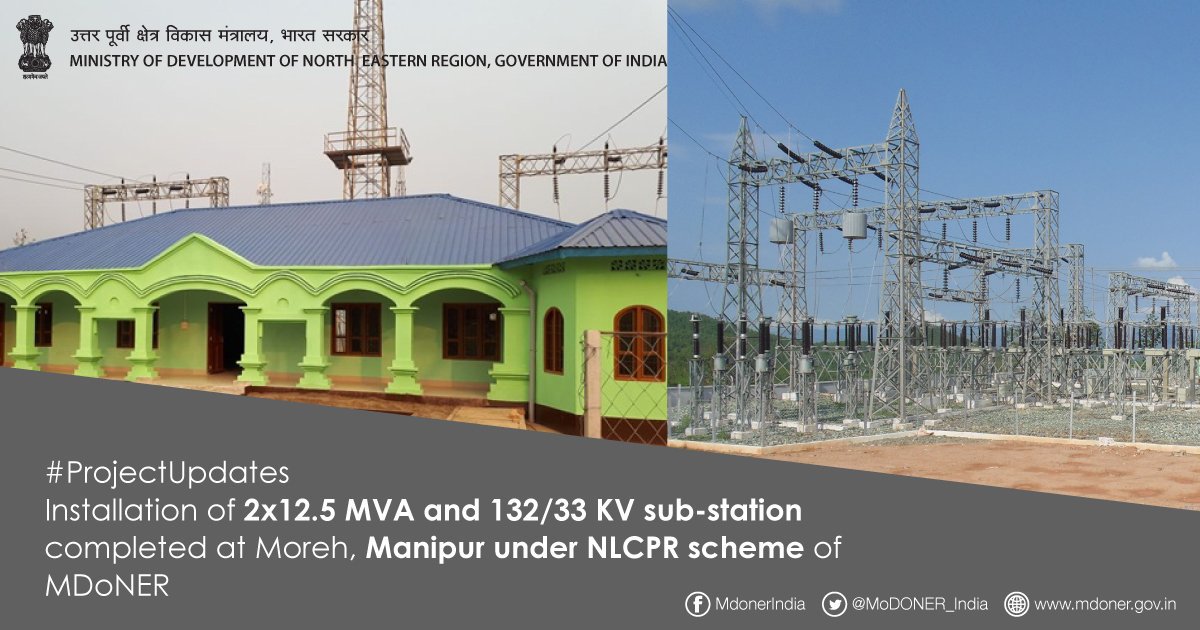DrJitendraSingh's tweet photo. #NorthEast Update: Under NLCPR scheme of Ministry of Northeast @MDoNER_India ,132/33kV sub-station built at Moreh, #Manipur to provide adequate electricity to the people there.
#DoNER #NLCPR https://t.co/1fzlNcaZdB