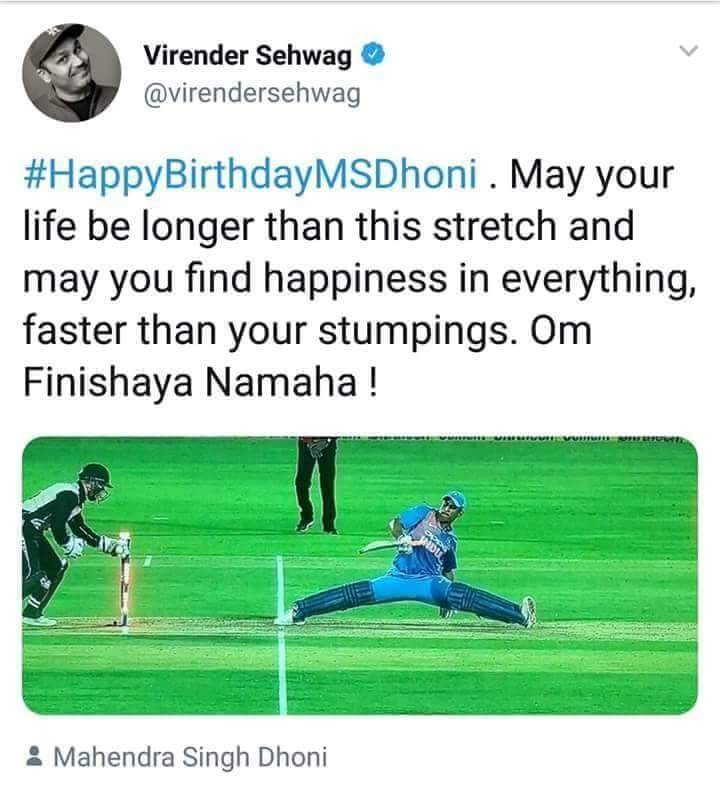 sathiesh97's tweet photo. This tweet😅😍 @virendersehwag 
Happy bday #thala @msdhoni 
#Om_finishaya_namaha
#HappyBirthdayMSDhoni https://t.co/bcCTpJoukx