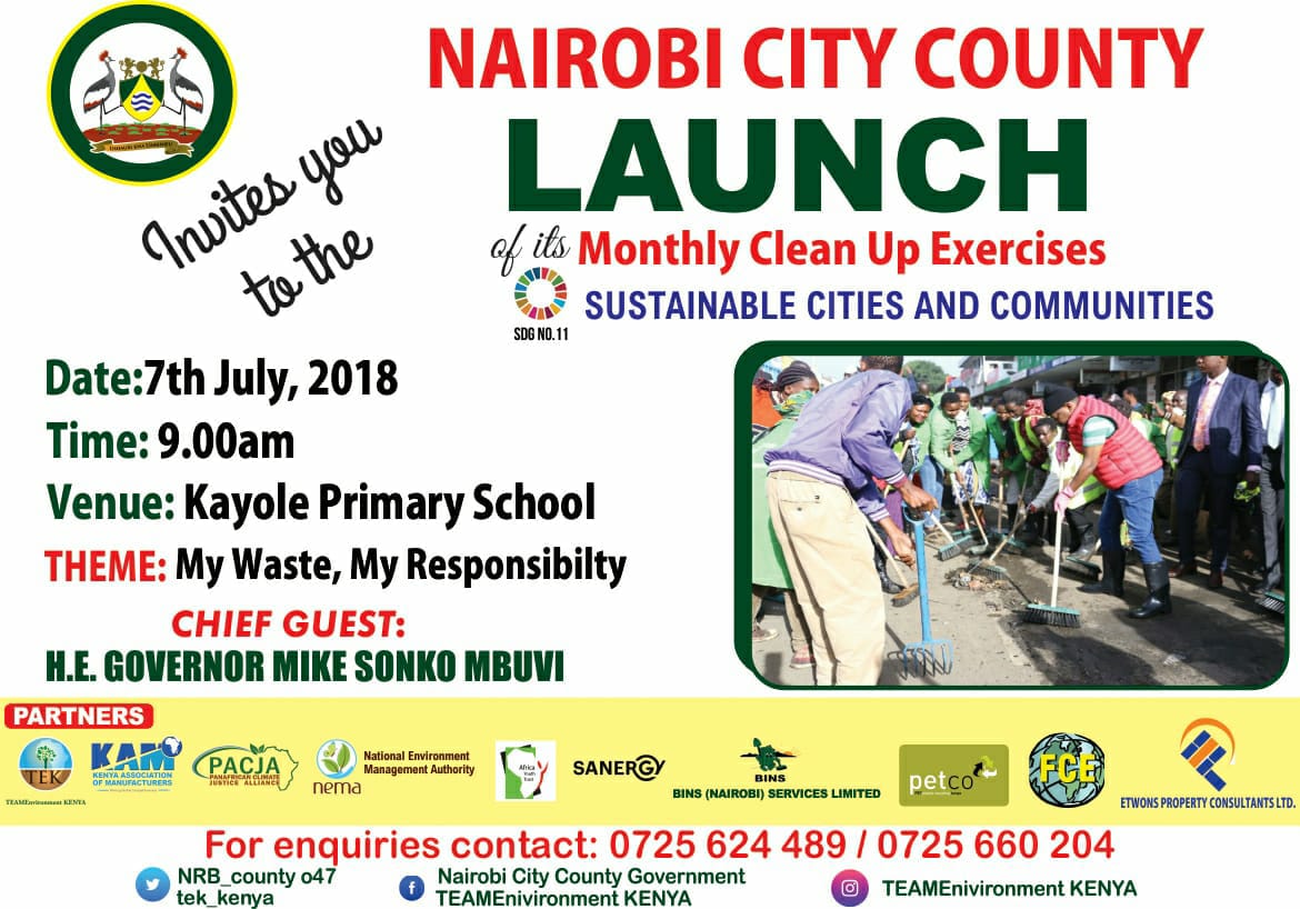 JoyceGachugi's tweet photo. Come join #TeamEnvironmentKE @MikeSonko @KenyaPetco @KAM_kenya @NemaKenya launch Nairobi City's Monthly Clean up exercises. #Plasticbottlesarenottrash https://t.co/qxeibfRxMB