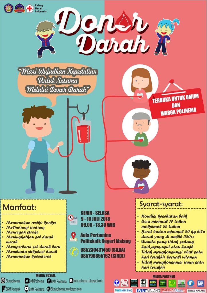 Hallo semua! UKM Bhakti Karya Mahasiswa Politeknik Negeri Malang kembali mengadakan acara Donor Darah. Acara ini terbuka untuk umum dan warga Politeknik Negeri Malang yang akan diselenggarakan pada 9 dan 10 Juli 2018 di Aula Pertamina Politeknik Negeri Malang. <a href="/habziM/">Greenwood 🌳 🌵🌿🍀</a>
