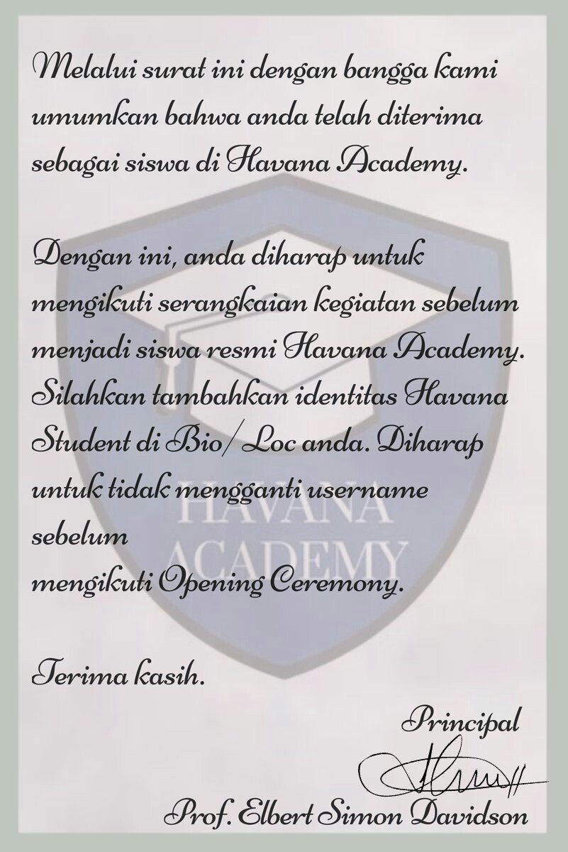 HavanaAcademyRP's tweet photo. [ Surat Penerimaan ] telah dikirim kepada saudari @chaeynjung

Reward awal - 2,500₩ dan 50EP
Cc ; @BankHavanaRP @HV_Secretary https://t.co/yndjQHHLNW