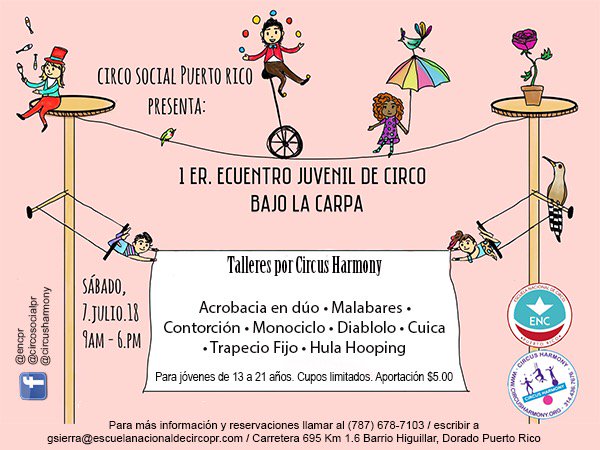circusharmony's tweet photo. Join us today at Escuela Nacional de Circus Puerto Rico to try circus arts and meet Circus Harmony’s St Louis Arches! #socialcircussaturday #circusharmony #encpr https://t.co/UUxS4HPtiw